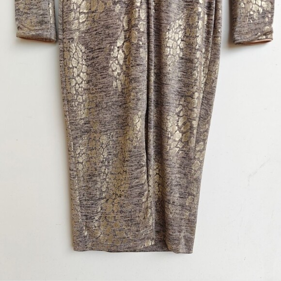 Dress The Population Animal Print Gold Shimmer Dress Size Medium Stretchy - Picture 6 of 8
